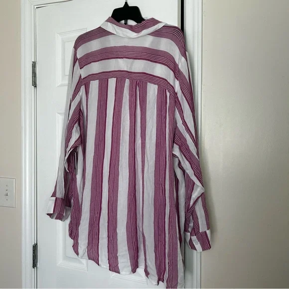 BP Women’s Blouse 4X Button Pink and White Striped Button Down Viscose NWT - Picture 6 of 8